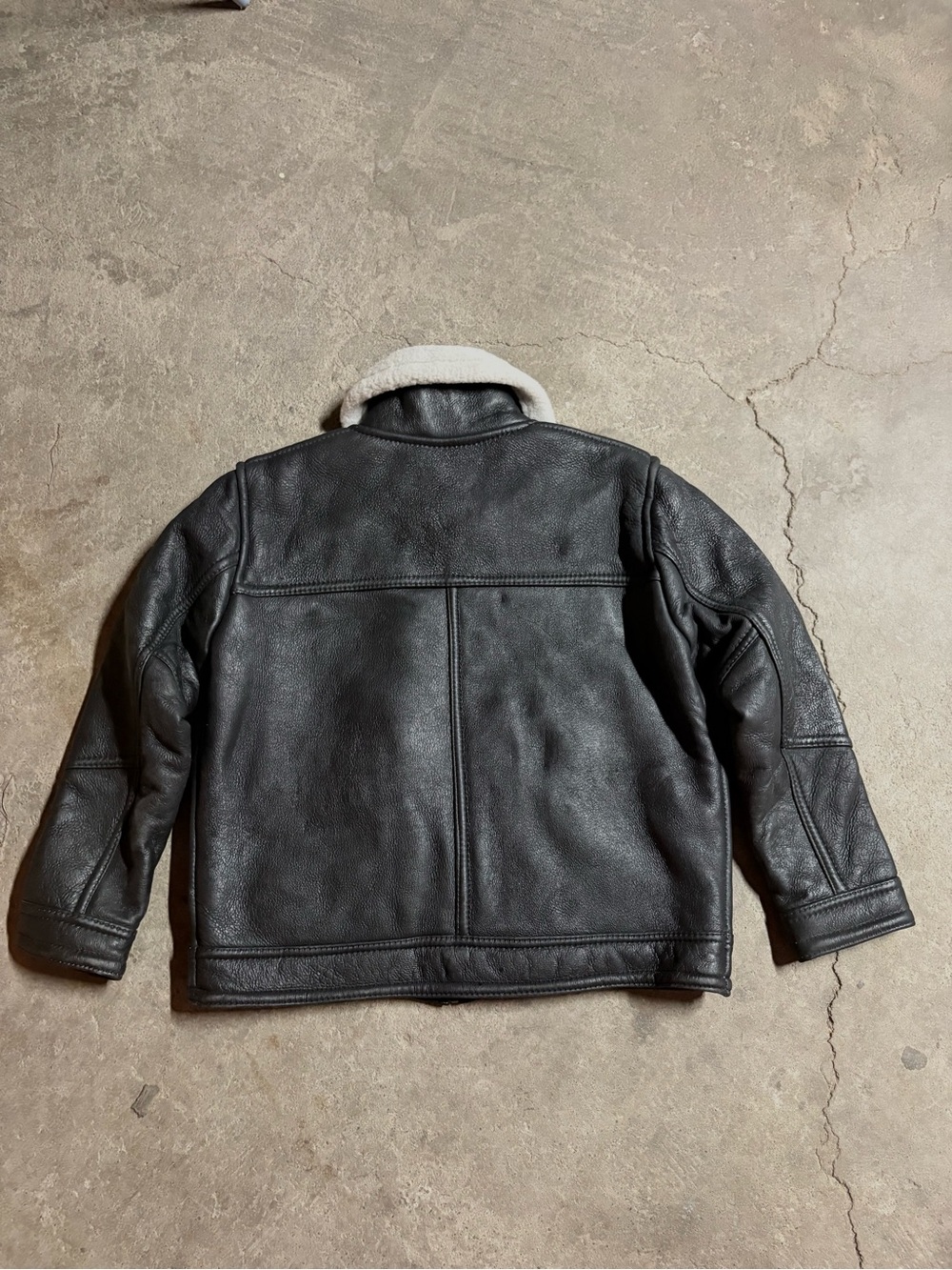 Exclusive sheep men’s black leather shearling - lined zip bomber jacket size 44 - Picture 2 of 13
